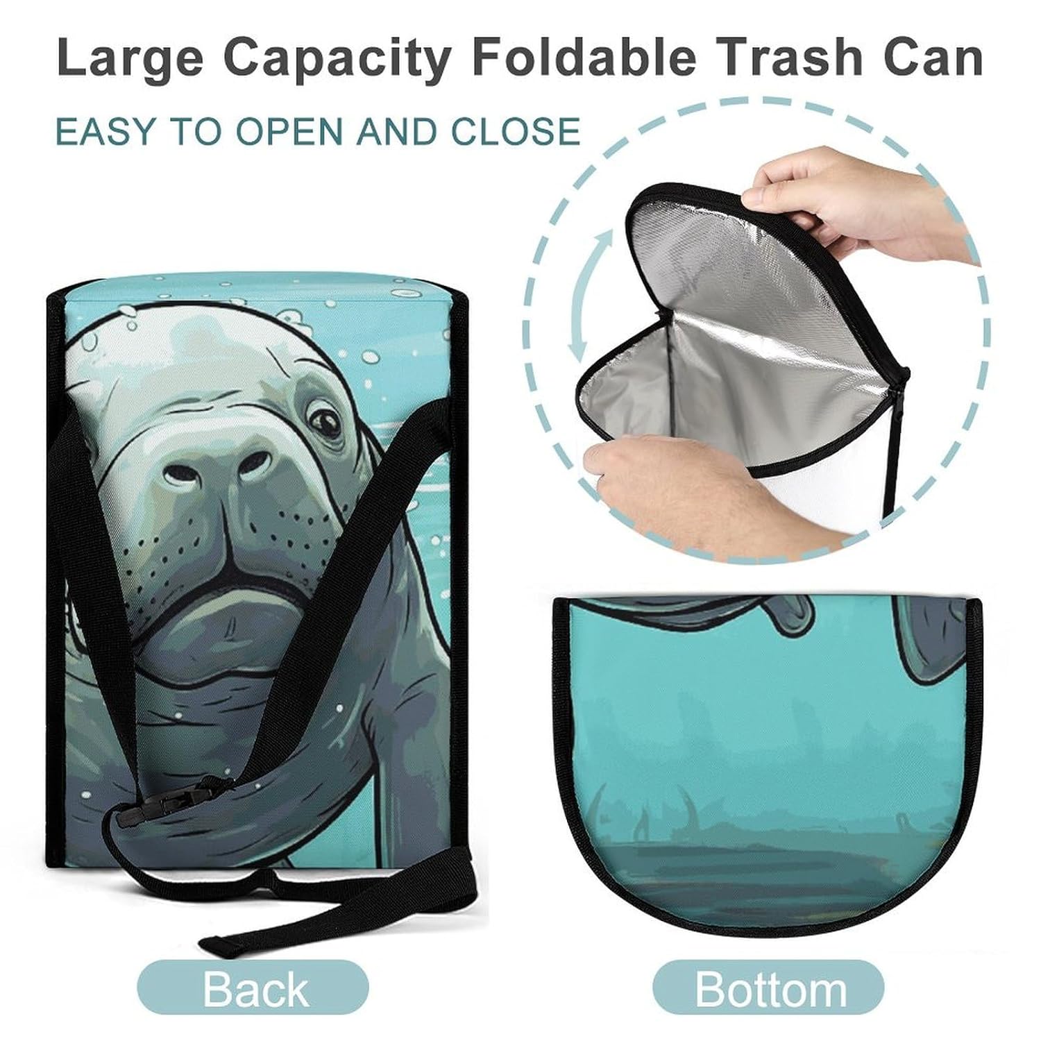 Hanging Car Trash Bag Crazy Save Manatee Printed Car Garbage Storage Bag Leakproof Car Trash Can Portable Garbage Storage Bags
