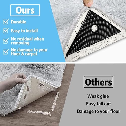 Miniatura 2 de 4 cintas adhesivas para alfombras, agarres antideslizantes reutilizables, almohadillas grandes antideslizantes para alfombras mantienen las esquinas
