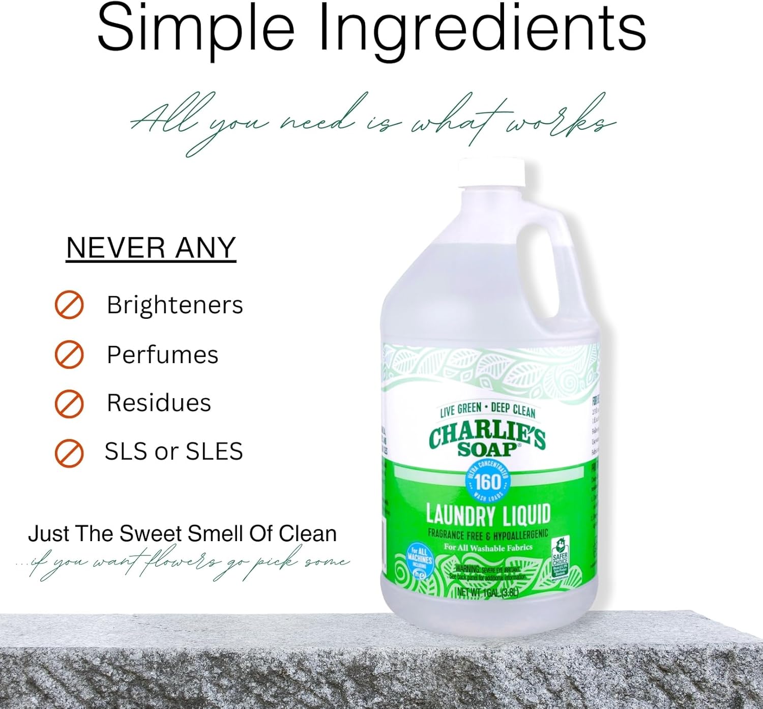 Charlie’s Soap – Fragrance-Free Laundry Liquid detergent – 160 Loads (128 oz, 1 Pack)