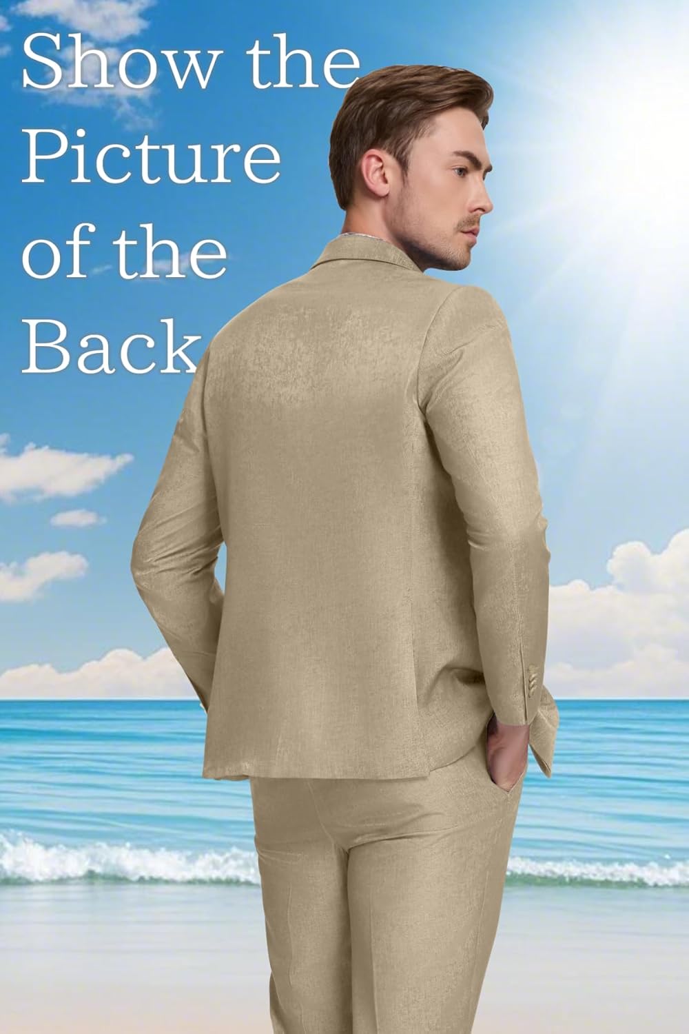 Men 2 Piece Suit Set Tencel Linen Men Suit Blazer Pants Lightweight Slim Fit Prom Tuxedo for Summer Beach Wedding - Image 2