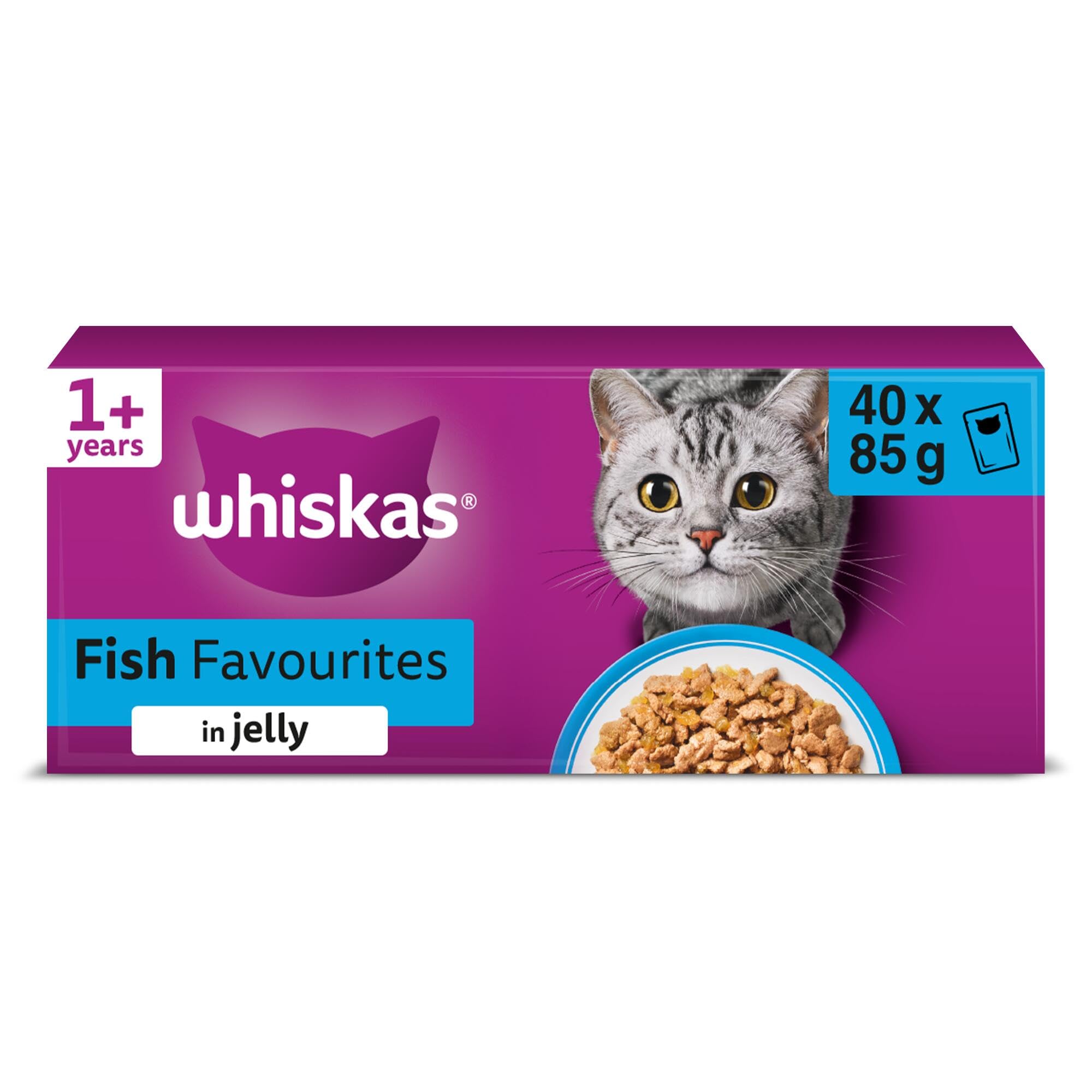 WHISKAS Adult Wet Cat Food in Jelly 40x85g Fish Favourites