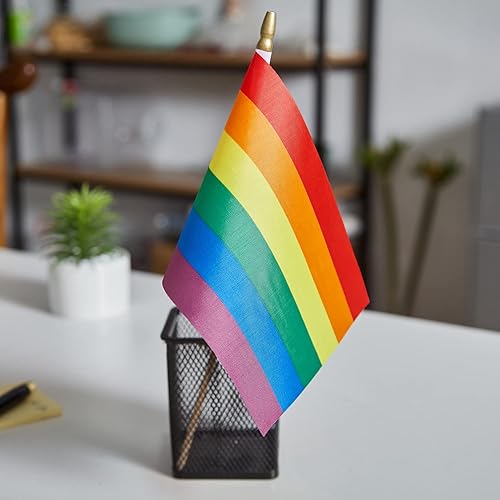 Miniatura 5 de ZXvZYT Paquete de 12 banderas de arco iris del orgullo, gay, LGBT, pequeñas, de mano, para festivales, fiestas, desfiles (5 x 8 pulgadas)