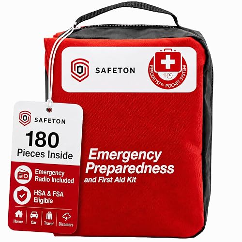 Safeton 180-Piece First Aid Kit, Portable Emergency Bag