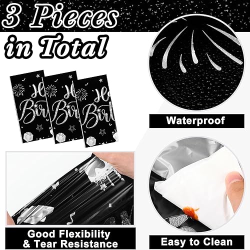 Vista 91 de Tudomro 3 manteles rectangulares de plástico para decoración de fiesta de cumpleaños, para mujeres y hombres, suministros de fiesta de baby shower