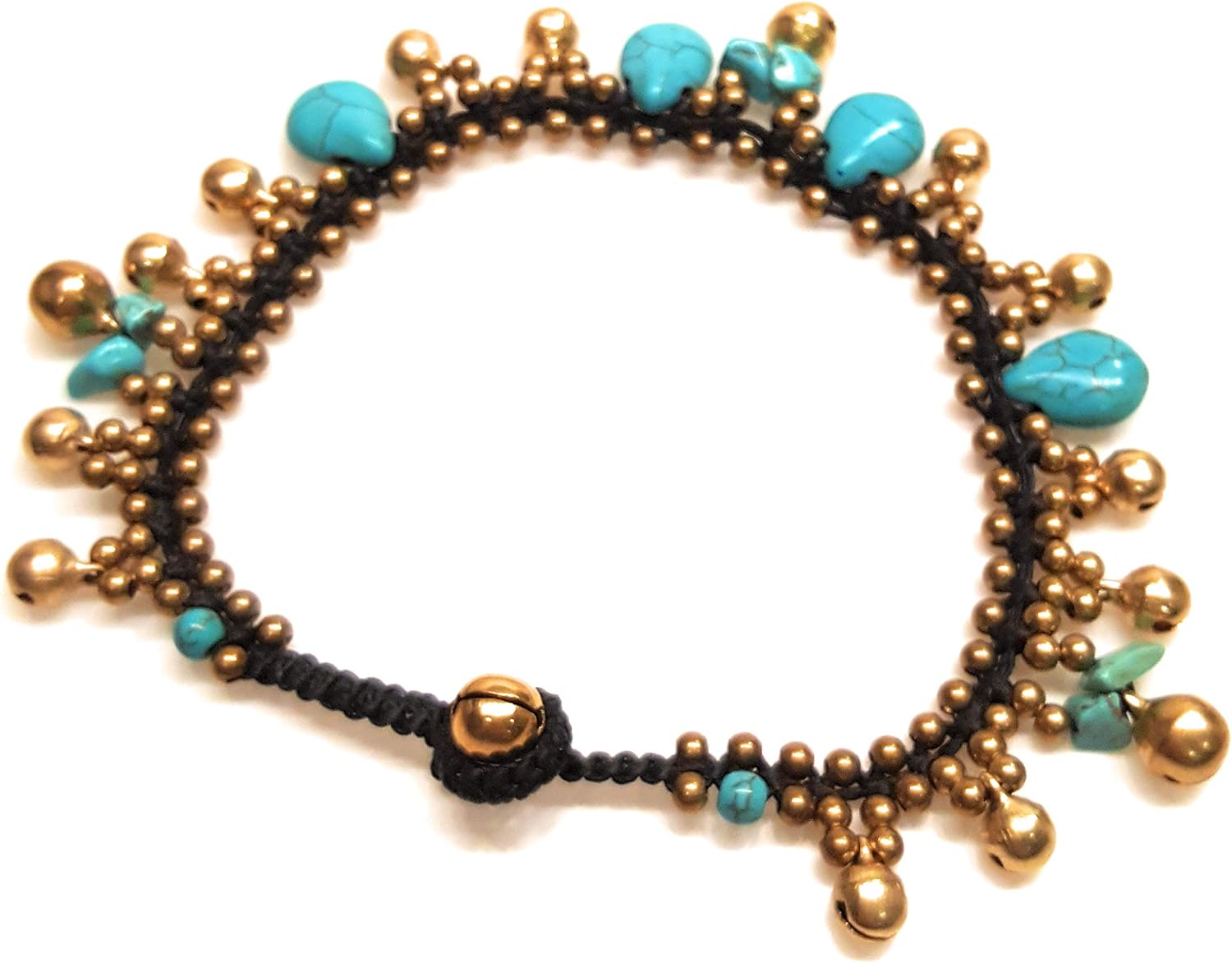 Infinityee888 Turquoise Anklet Drop Handmade Brass Bead Bell Ankle Bracelet for women KAN-T01