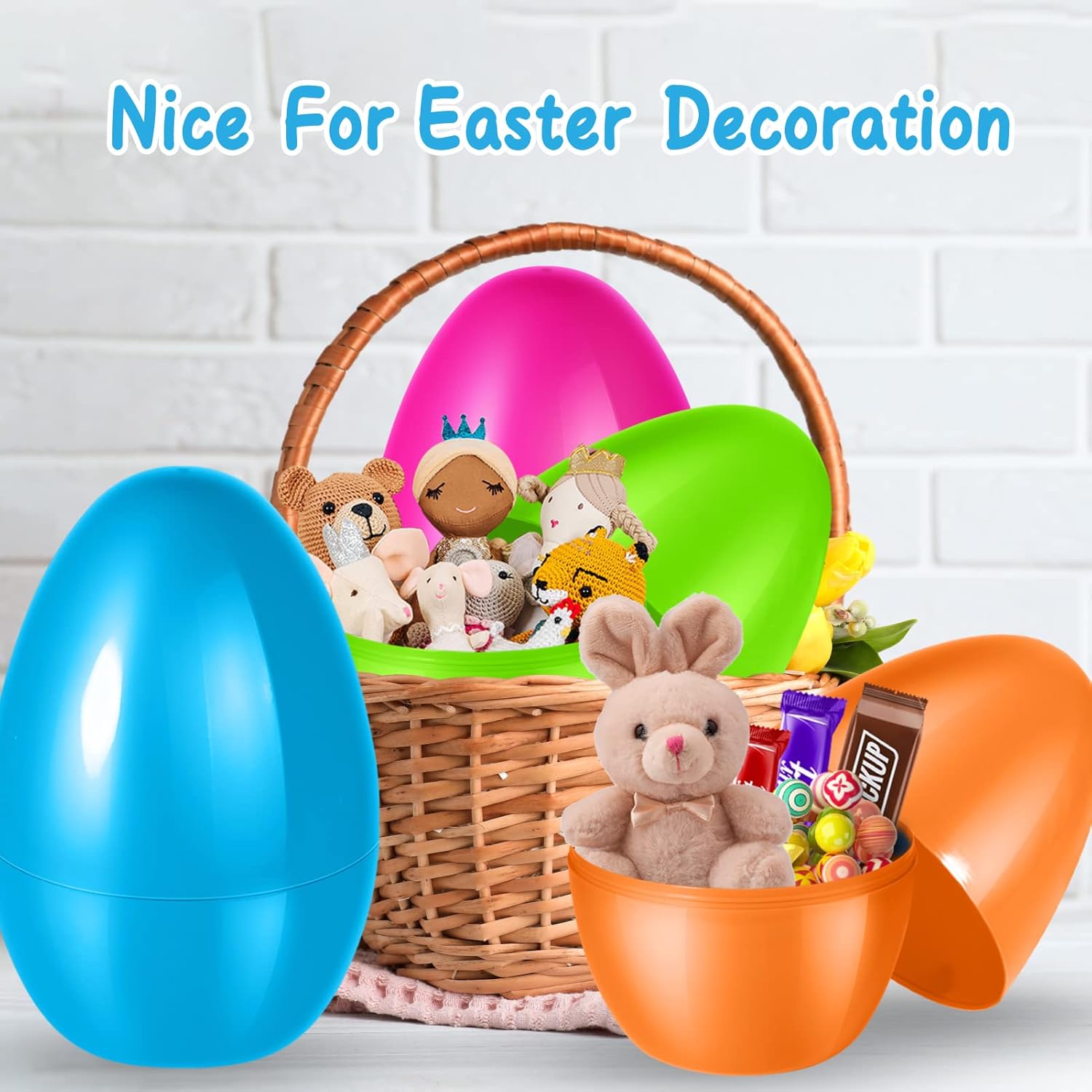 12 PCS Jumbo Easter Eggs, 10" Large Plastic Easter Eggs for Easter Egg Hunt, Empty Easter Eggs for Filling Treats, Fillable Surprise Eggs Bulk, Basket Stuffers Fillers, Easter Theme Party Favor