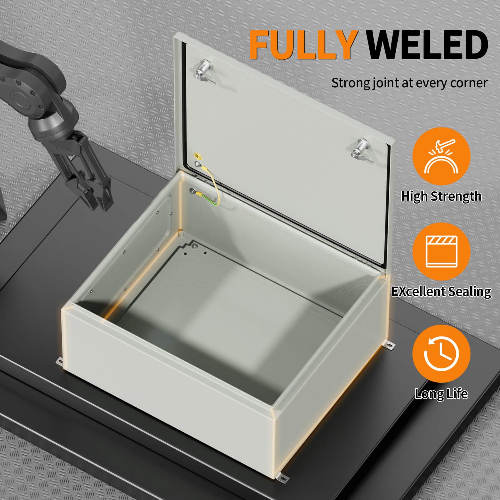 Abzweigdose, IP65 wasserdichtes Metallgehäuse Verteilerdose Verteilerkasten für elektrische Projekte, inklusive Montageplatte und Wandhalterung (61 x 50 x 25 cm)