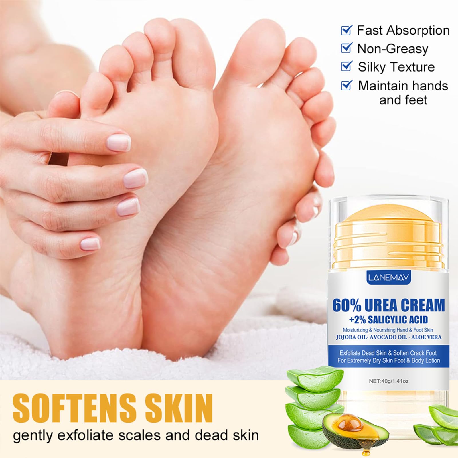 Hand and Foot Repair Cream, Peach Scented Cracked Heel Stick Balm + Urea Cream Stick - Image 3