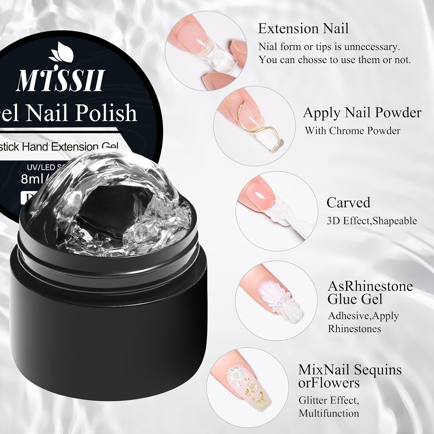 MTSSII 3D Nail Art Gel Clear White Solid Builder Gel for Nails Non-Stick Hand Sculpture Hard Gels Yellow Nude Nail Polish Home Manicure DIY for Women