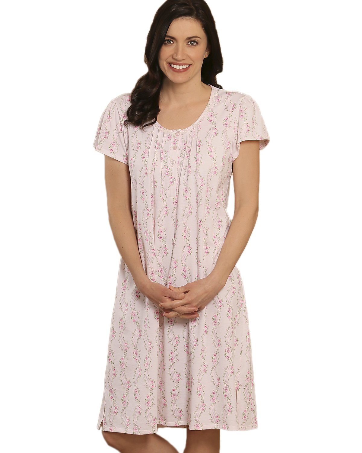 Miss ElaineNightgown - Women's Long Tricot Nightgown, Short Flutter Sleeves, Comfortable Lightweight Fabric, Sleepwear