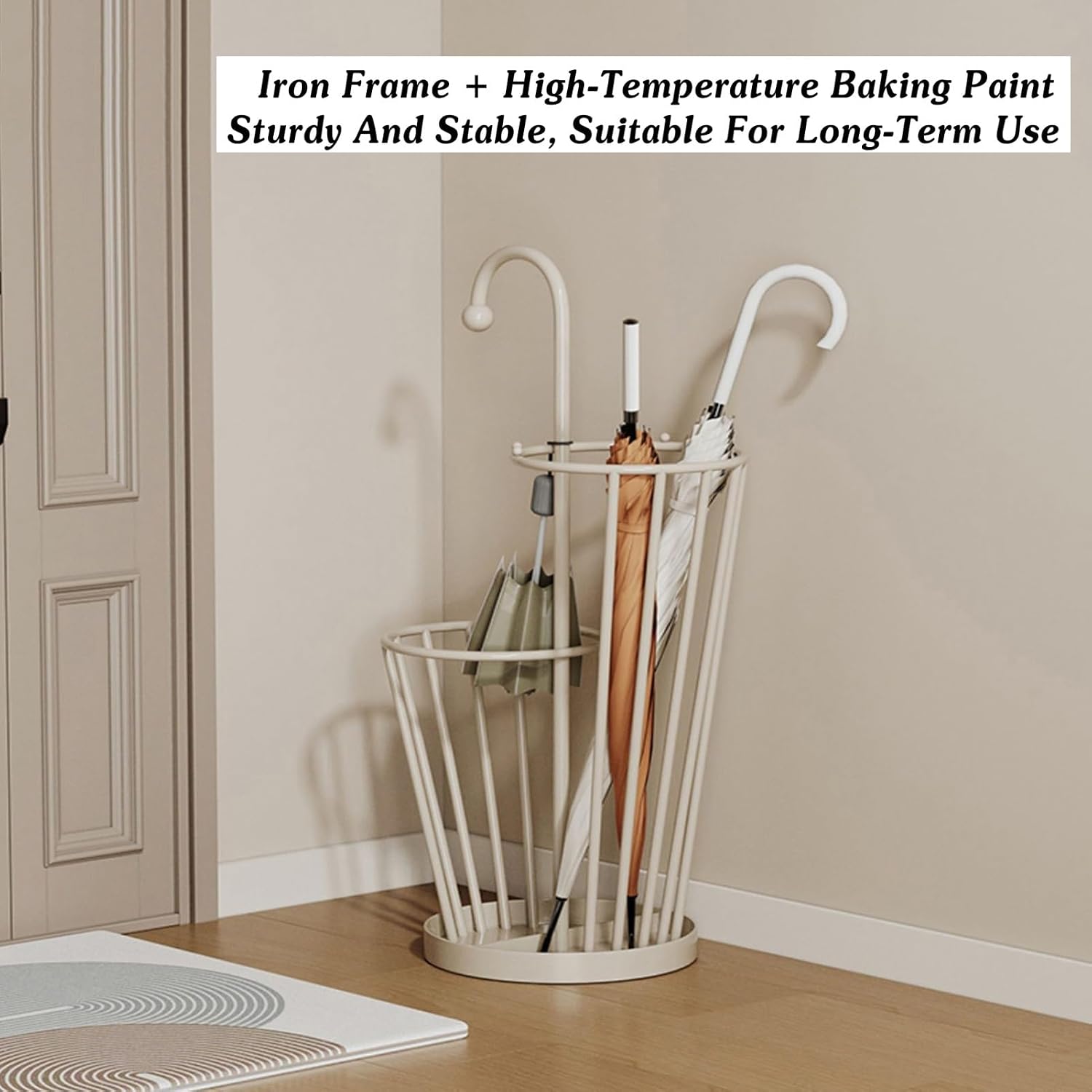 Umbrella Stand Rack, Canes Holder, Storage Organizer with Hooks, Strong Load-Bearing for Home Shop Schools