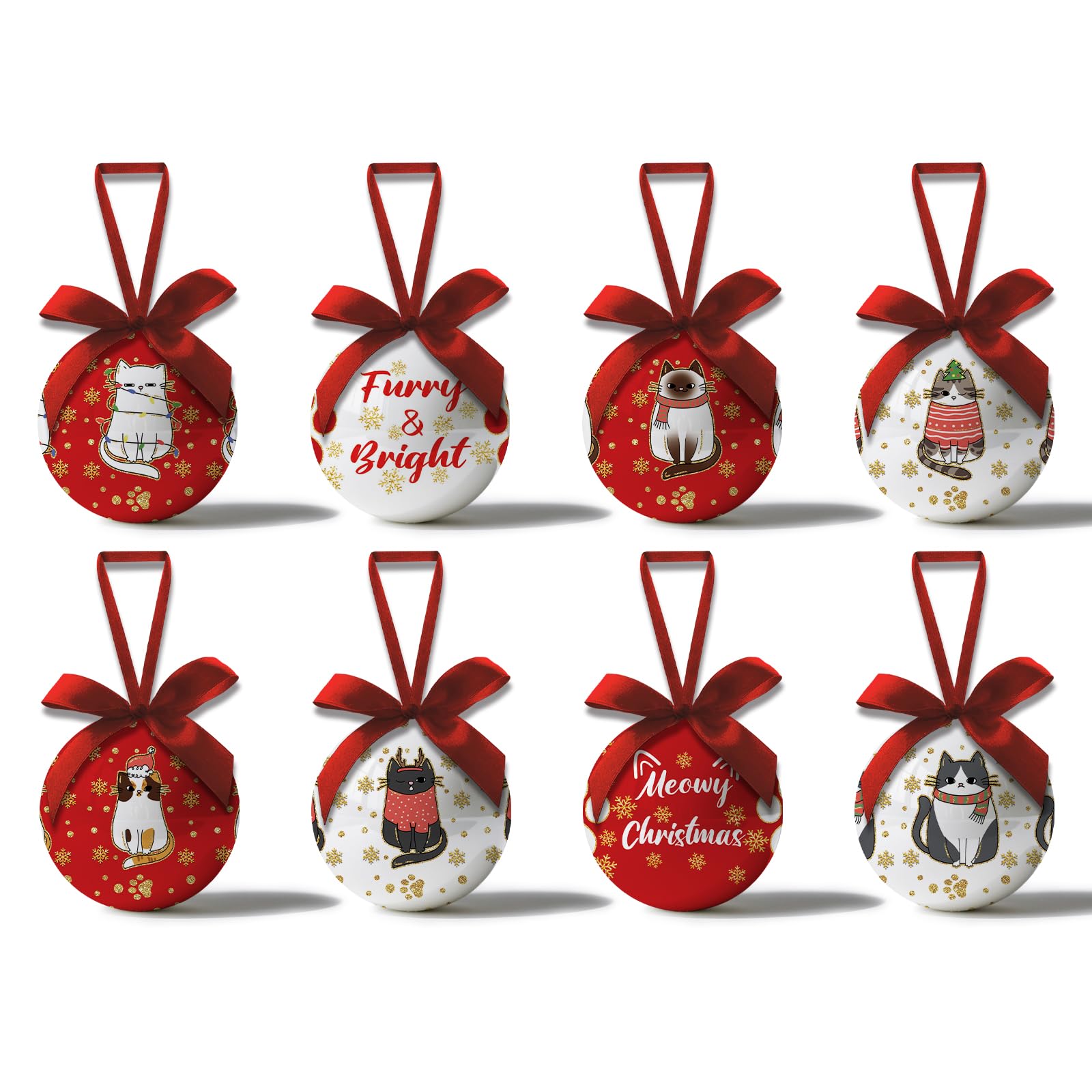 Adornos de gato para árbol de Navidad y bolas colgantes de 2.36 pulgadas para decoración de hogar