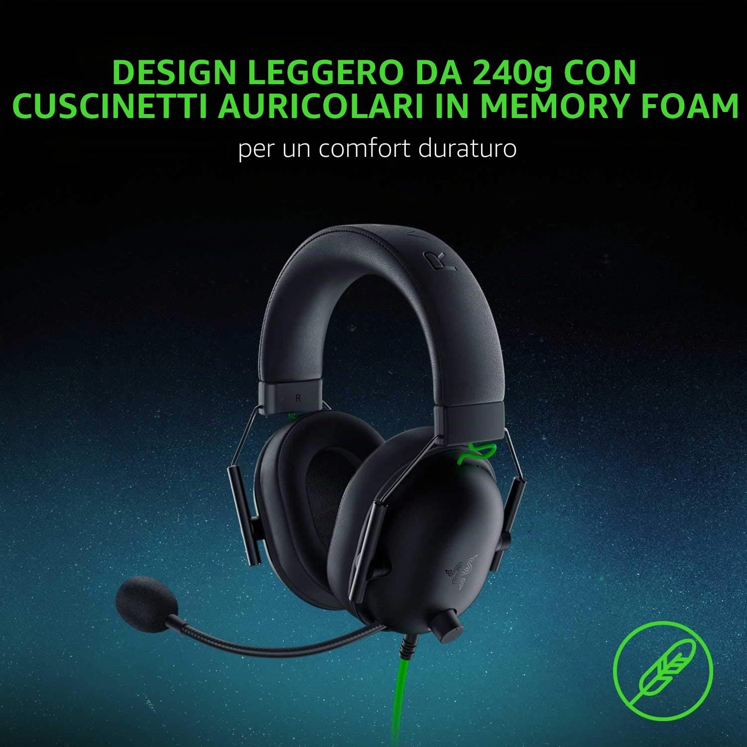 Razer BlackShark V2 X Cuffie da gaming: 7.1 Surround Sound - Driver da 50 mm - Cuscino Memory Foam - per PC, PS4, PS5, Switch, Xbox One, Xbox Series X|S, Mobile - Jack da 3,5 mm - Nero