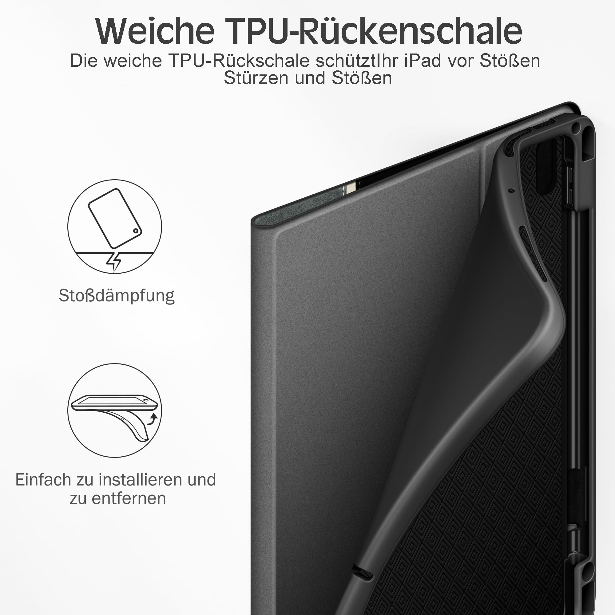 KingBlanc Hülle für iPad Air 13 Zoll M4/M3/M2 Schwarz | Design im Notizbuchstil, Stifthalter, PU Leder, Verstellbarer Ständer, Auto Schlaf/Wach, Unterstützt Pencil Pro/USB-C