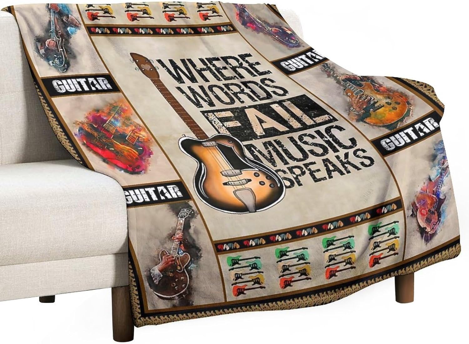 Guitar Blanket Guitar Gifts for Boys Men Music Throw Blanket for Kids Adults Soft Warm Cozy Fleece Blanket for Couch Sofa ​Bed 40"x50" - Image 2