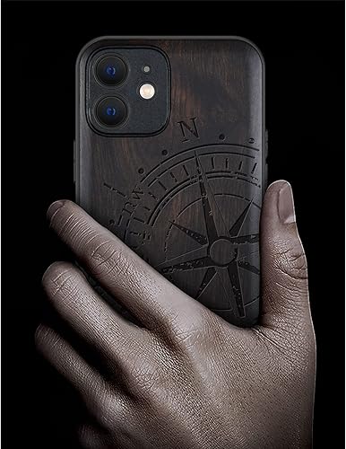 Miniatura 54 de Carveit Funda magnética de madera para iPhone 12 [madera natural y TPU suave negro] a prueba de golpes, funda de madera única y elegante compatible