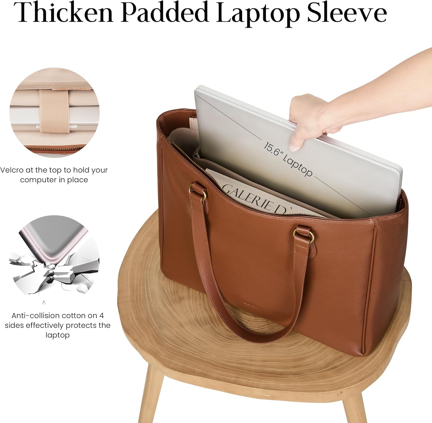 befen Genuine Leather Tote Bag for Women Work, Womens Laptop Purse Bags Shoulder Satchel Handbags with 15.6" Compartment - Image 3