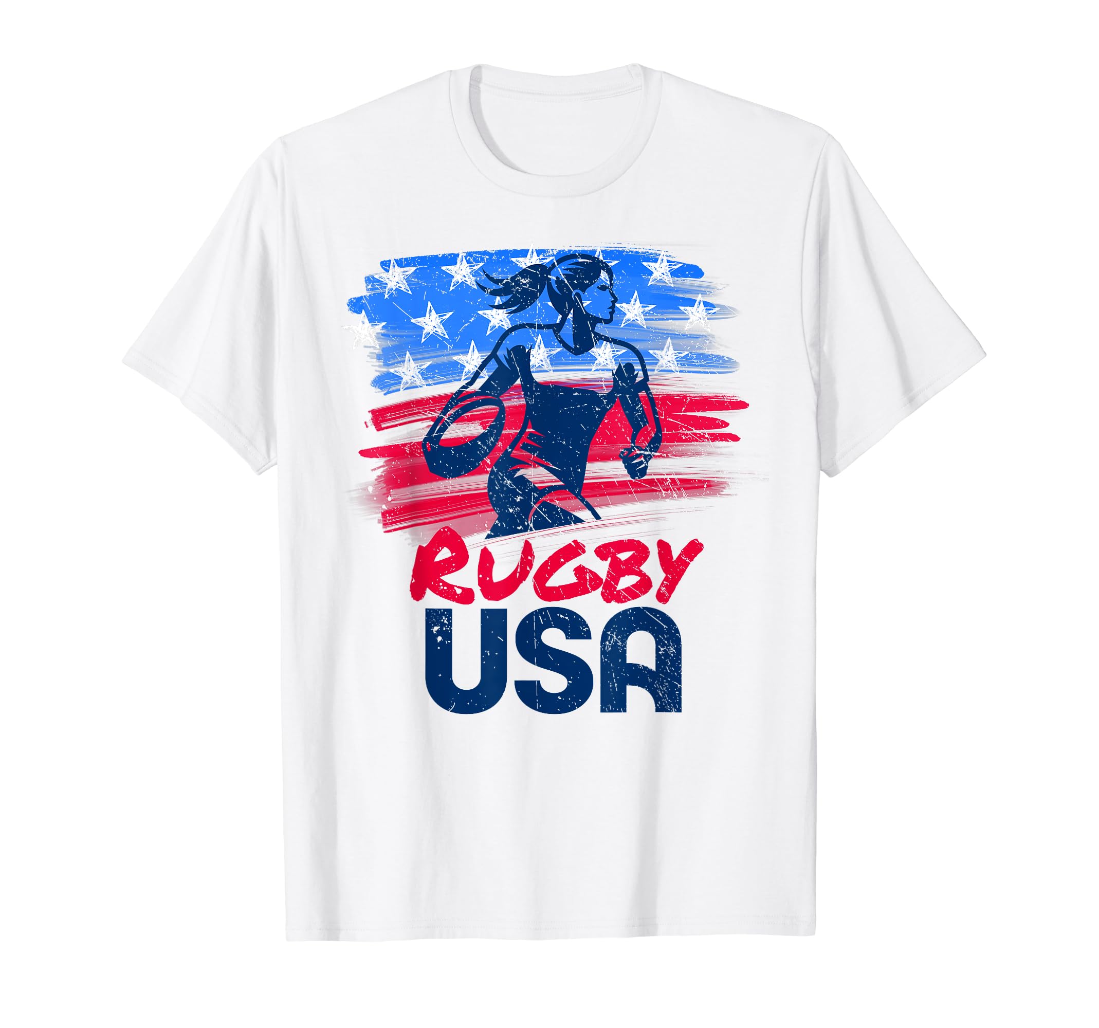 Rugby USA Flag Women Player Rugby Sevens American Patriotic T-Shirt