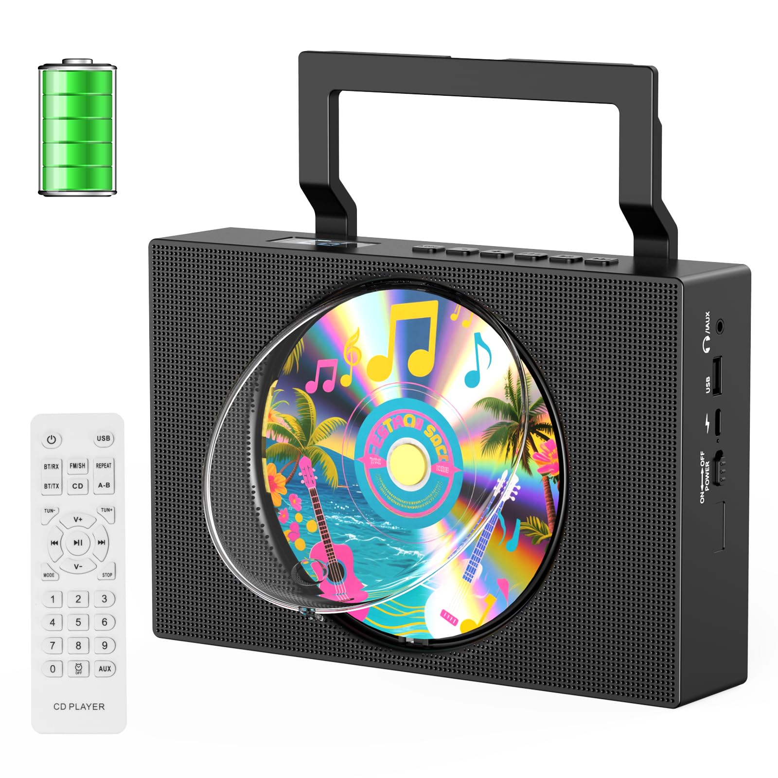 Gueray Lettore CD Portatile Bluetooth CD Player Hifi con display