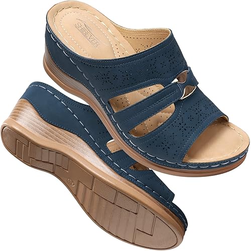 SHIBEVER Wedge Sandals for Women Dressy Summer Comfortable Hollow Out Open Toe Wedge Sandal