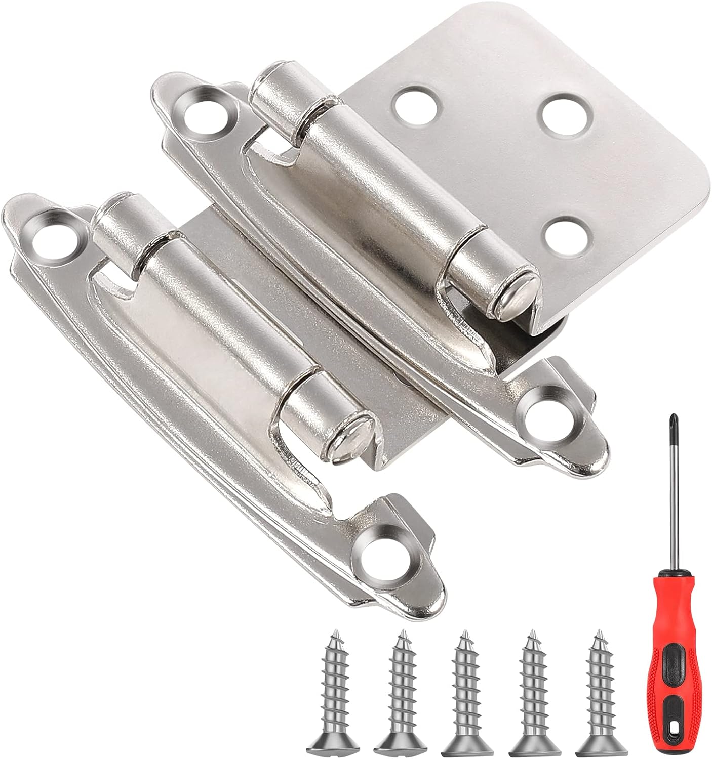 6 Pack 1/2 inch Overlay Hinges(Stain Nickel),Kitchen Hinges,Nickel Semi