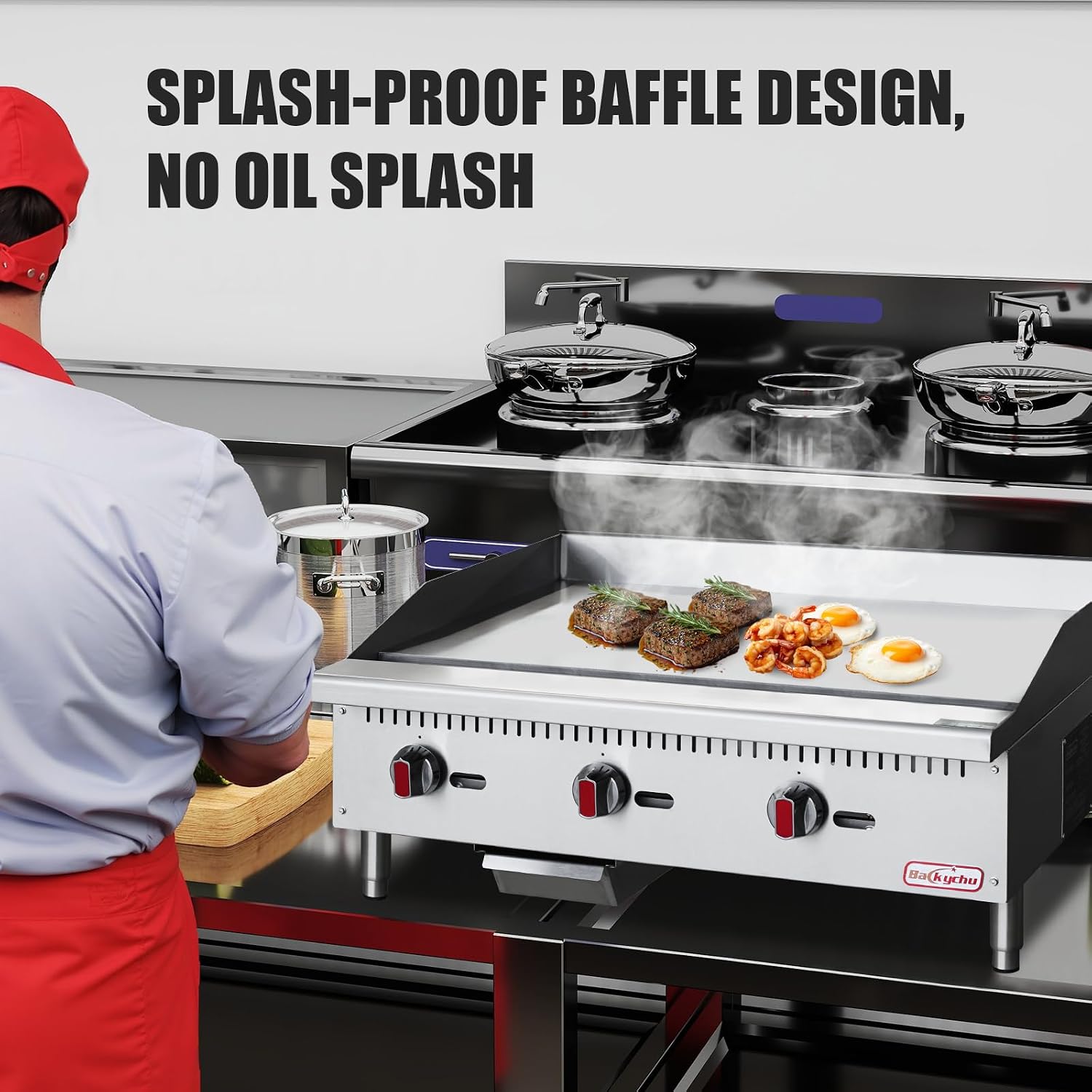 Commercial Gas Griddle - 36" Countertop Griddle. 90,000 BTU Flat Top Griddle, Natural Gas (NG) / Propane, CSA Certified Stainless Steel Teppanyaki Grill for Restaurants