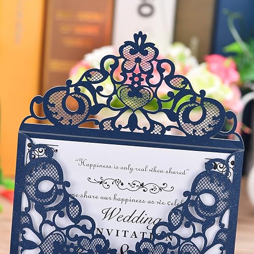 Miniatura 2 de 20Pcs Laser Cut Wedding Invitations Cards Sets, 5.9 * 5.9 Inches with Envelope, Blank Inner Sheet, for Bridal Shower, Engagement Party, Weddings