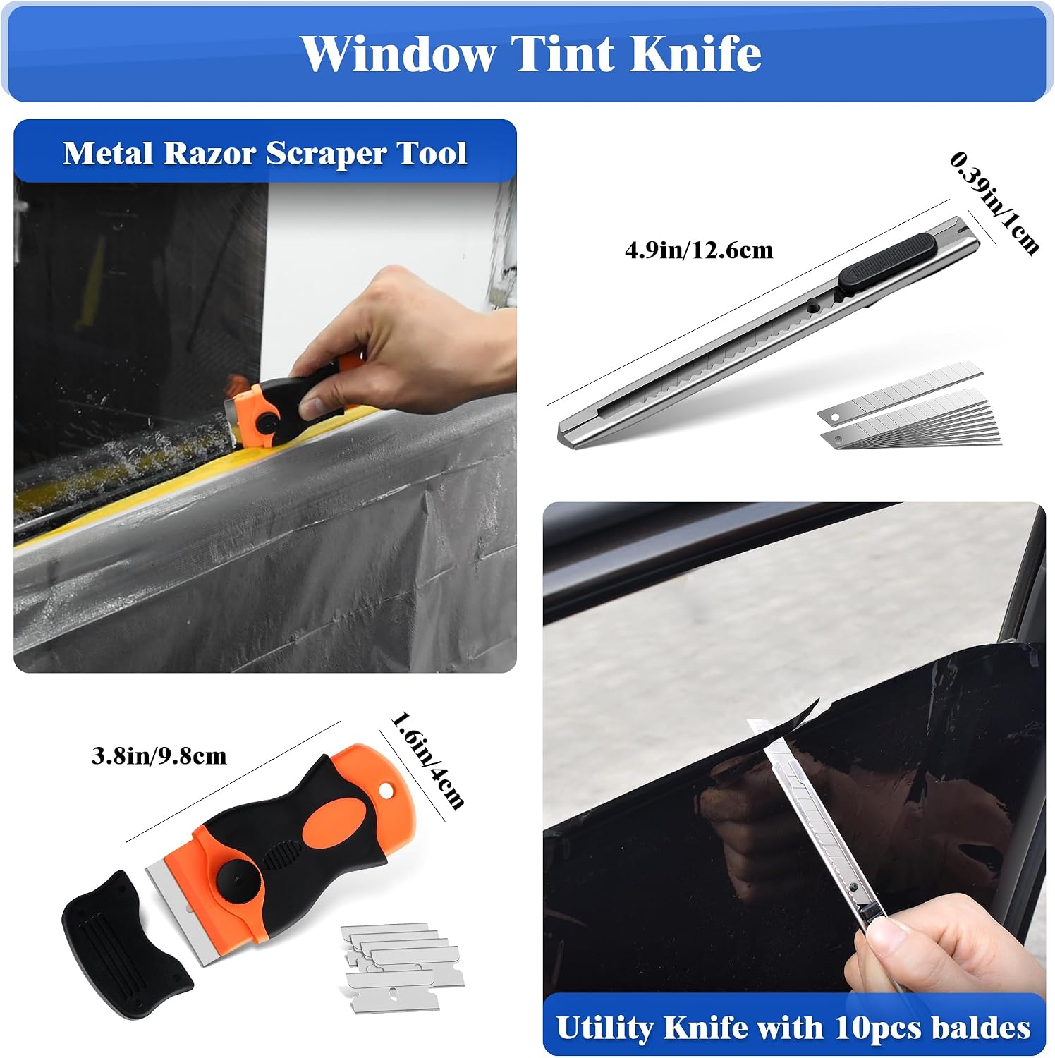 Zanch Window Tint Kit Car Window Tint Application Kit Window Tint Tools with Spray Bottle Squeegee Scraper for Vehicle Glass Protective Film Tinting Kit Vinyl Wrap Installation (11Pcs Tinting Kit)