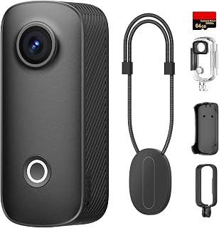 SJCAM C100 Pro 64GB|4K 2K30fps 支持140分钟连续拍摄 超小型运动相机 Vlog用 30米防水 可穿戴式相机 120°广角 f/2.5镜头|支持Wi-Fi快速连接|摩托车/旅行/日常摄影用 黑色
