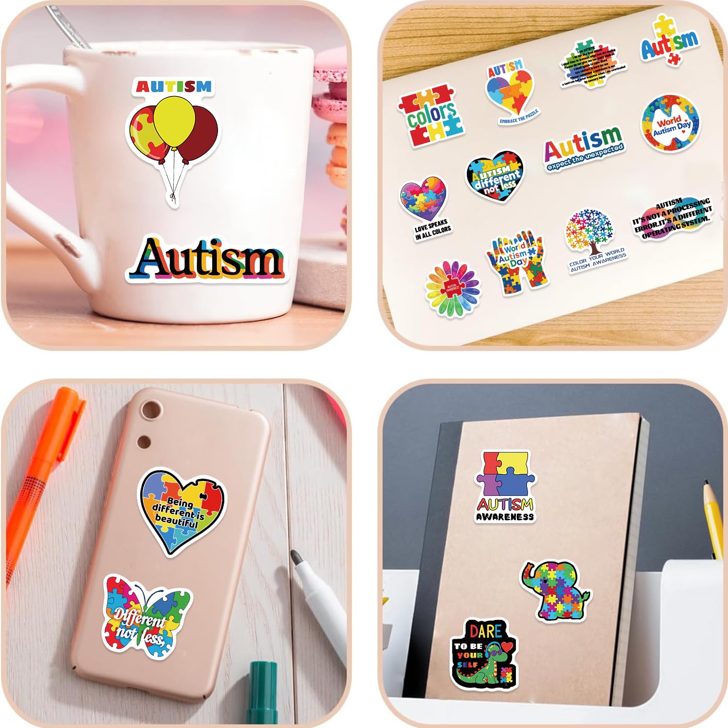 Adesivi per autismo per bambini adolescenti adulti 50 pezzi consapevolezza dell'autismo decalcomanie in vinile impermeabili per laptop colorato premuroso autistico bambini giorno adesivo per