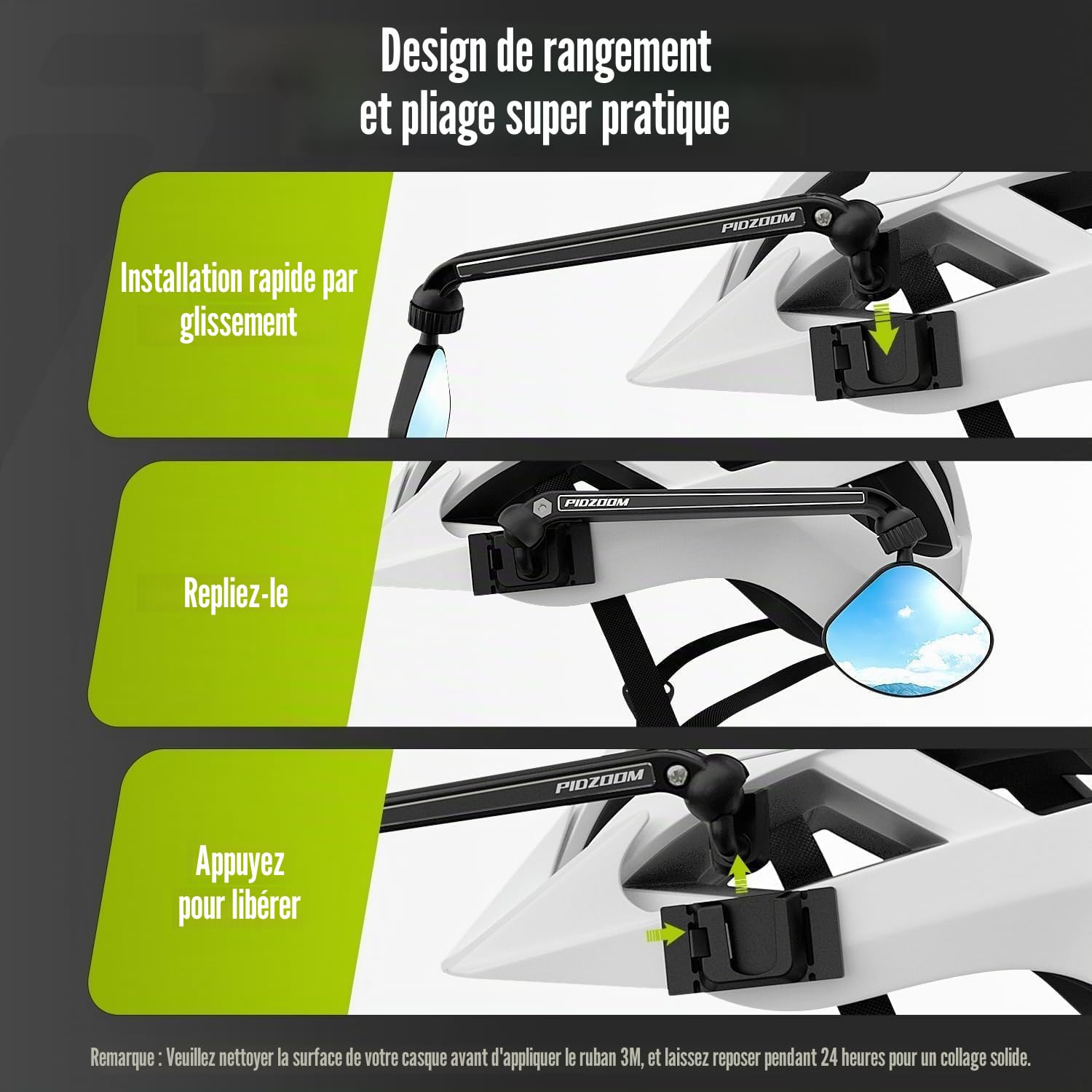 Rétroviseur pour casque de vélo - Réglable à 540° et rotatif - Pour accessoires de cyclisme - Facile à installer - Montage à gauche ou à droite