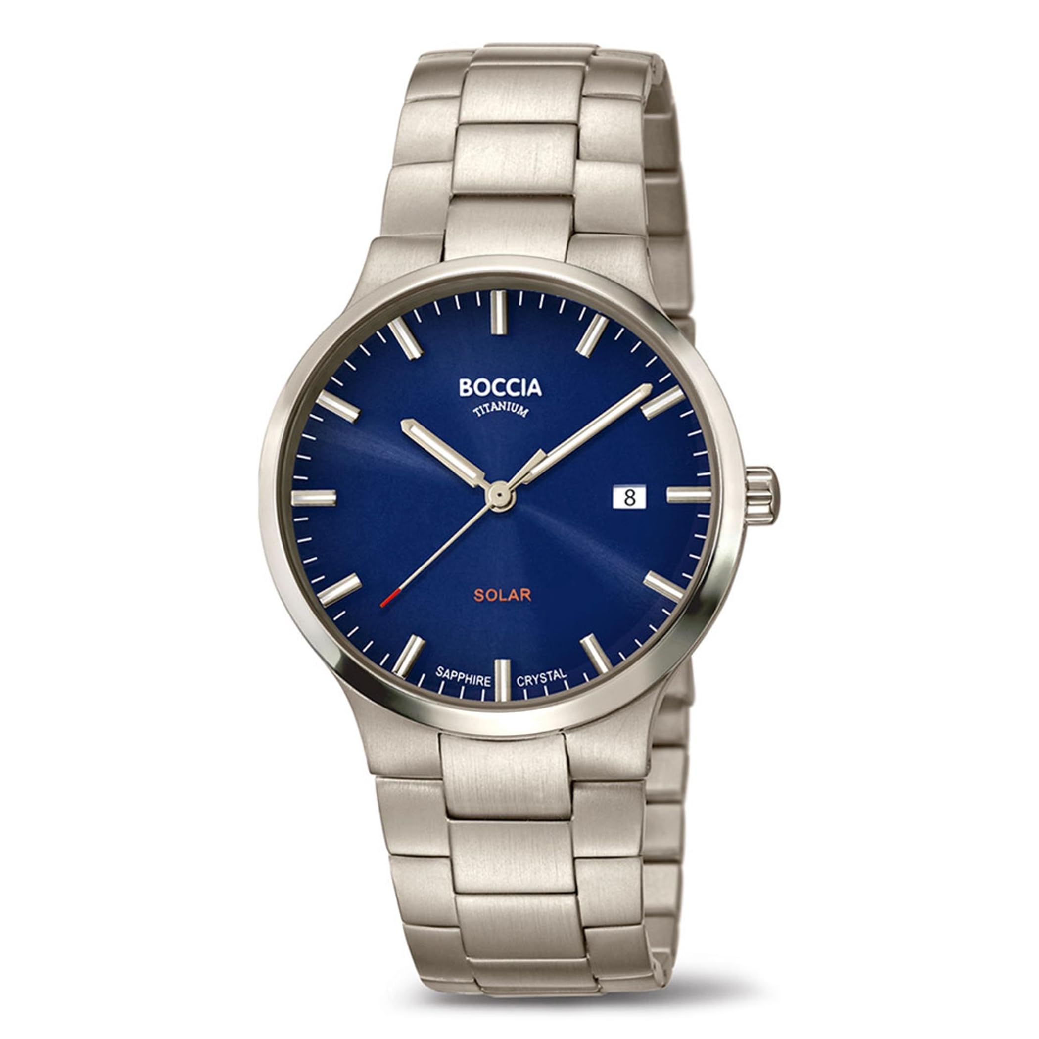 Boccia Solar Herren Armbanduhr mit Gehäuse aus Titan, in der Farbe: Silber, Armband aus: Titan, Gehäusedurchmesser: 39 mm, 3652-02