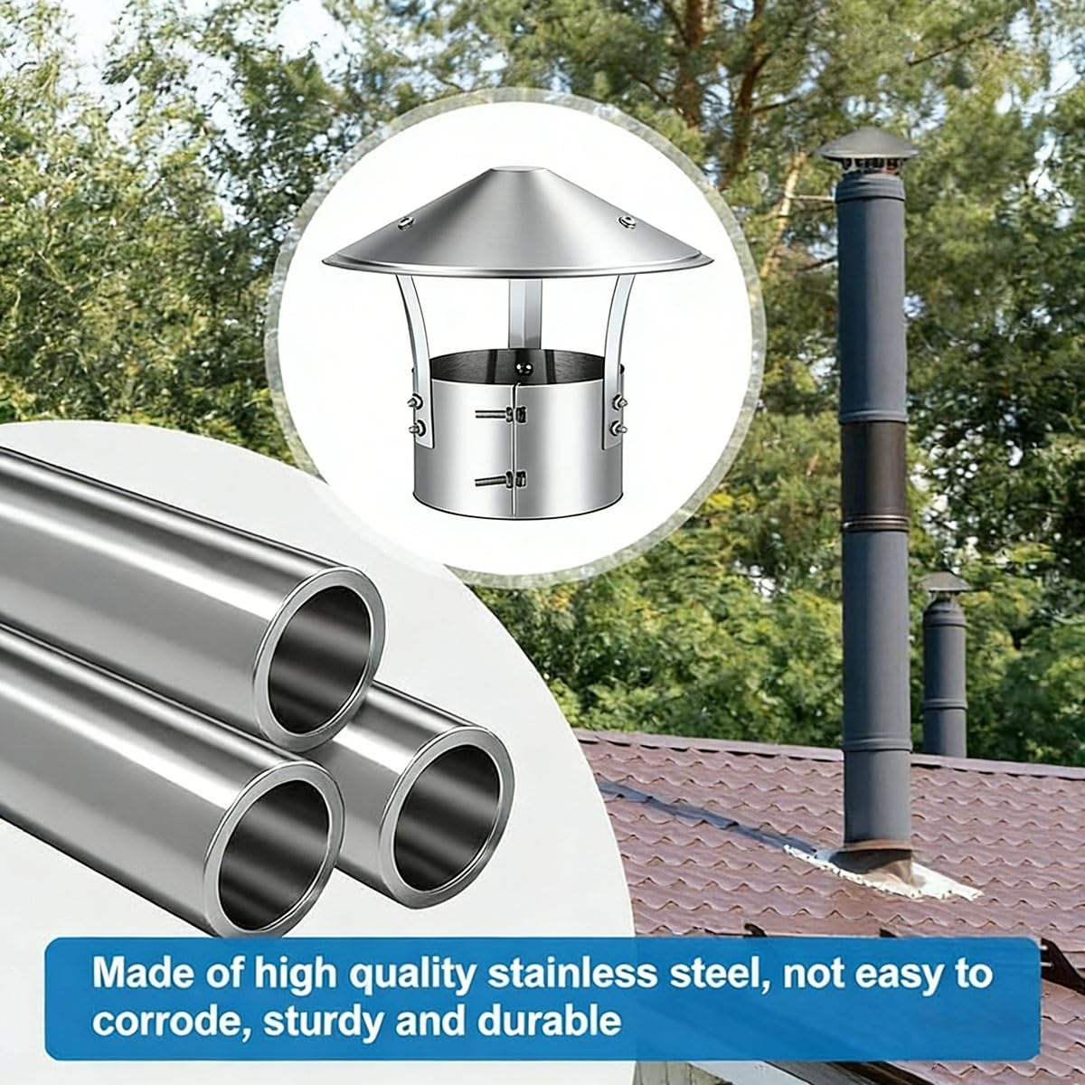 Sombrero Chimenea de Acero Inoxidable 201 Tapa de Ventilación 14 15 16 17 18cm, Sombrerete de Chimenea a Prueba de Lluvia, Puede Soportar Condiciones Climáticas Difíciles(16cm)