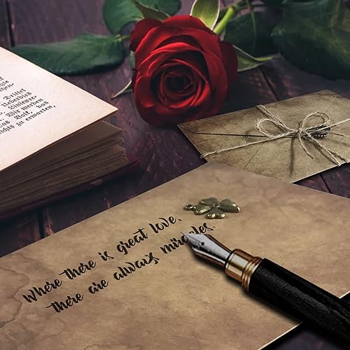 Miniatura 6 de Juego de papel y sobres vintage de papelería – 24 hojas de papel de letras vintage, 12 sobres, 12 colgantes retro, 12 cuerdas, papel de escritura de