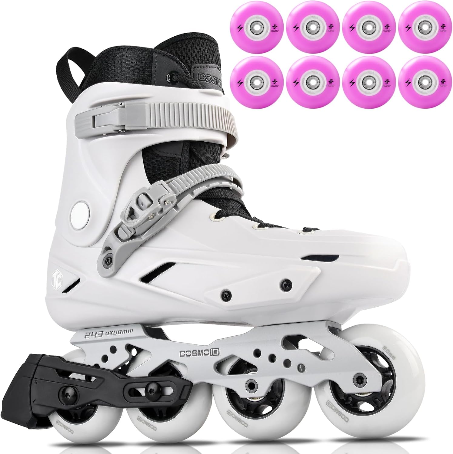 TC Inline Skates Bundle for Adults & Teens – Unisex Roller Blades with 80mm Purple Light-Up Wheels 4-Pack, Indoor Outdoor Fitness Skating Set (Grey, Size 4-13)