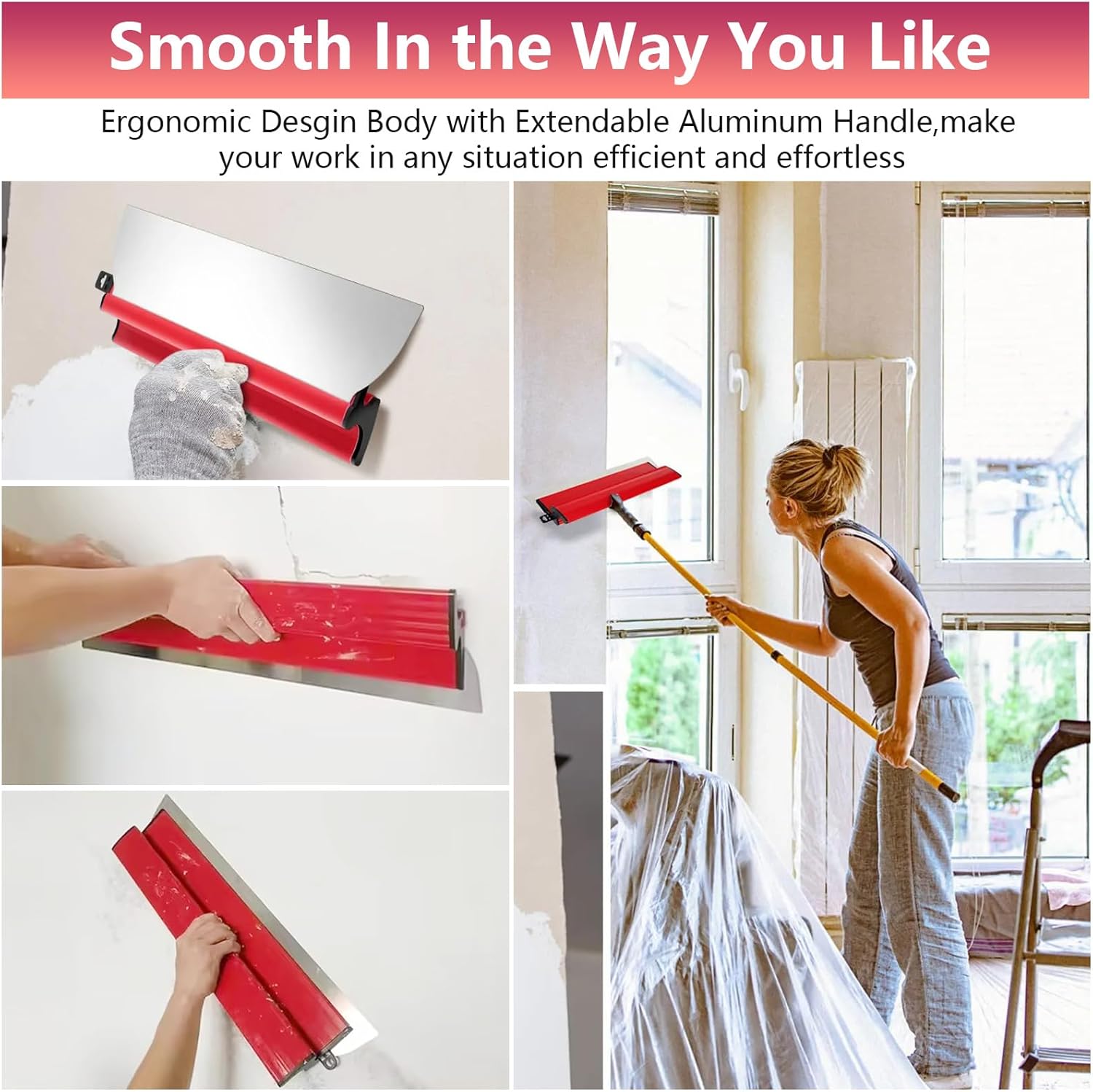 3Set Drywall Skimming Blade 10/16/24inch Skimming Blade with 0.35mm Precision Blade Stainless Steel Skim Coating Tool For Gyprock, Drywall And Wall-Boardrd, Ergonomically Designed Grip