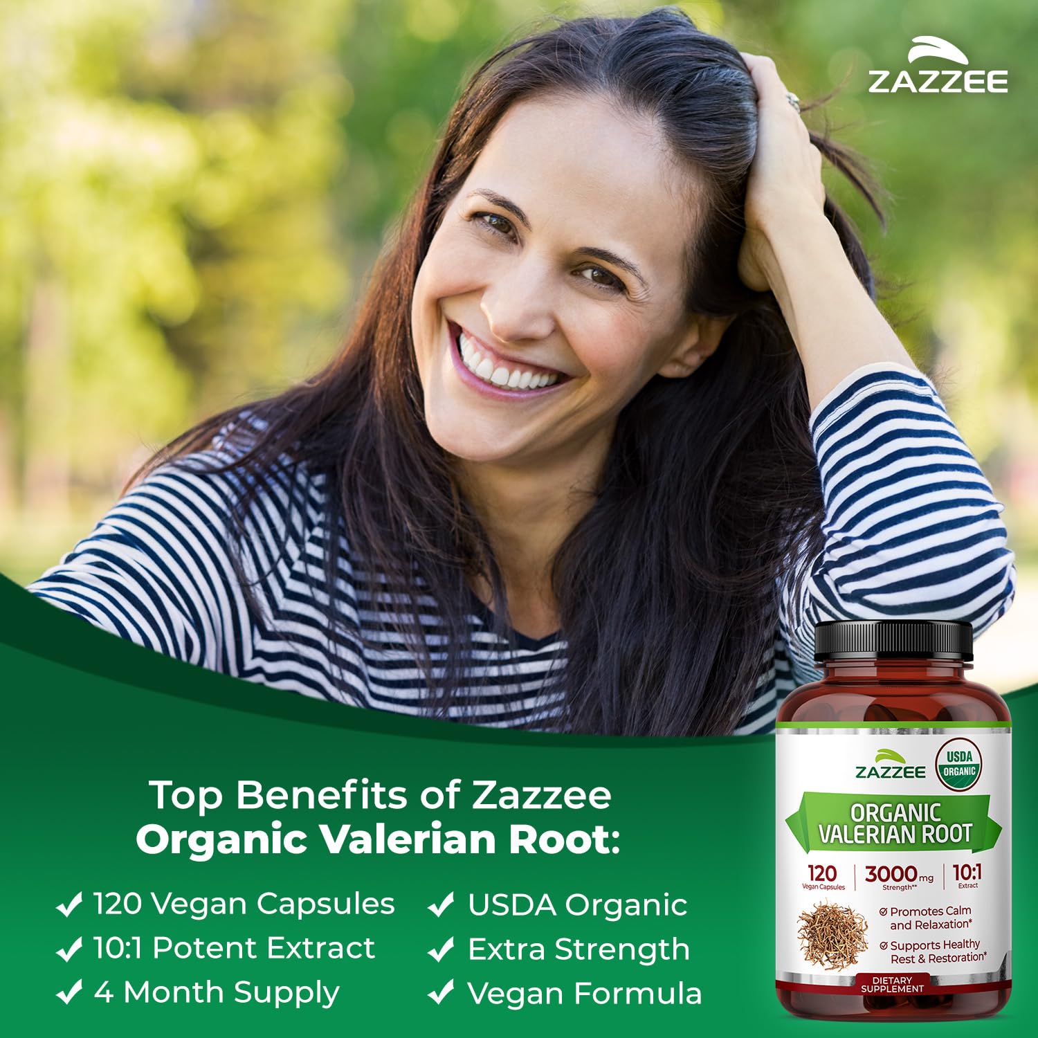 Zazzee USDA Organic Valerian Root 10:1 Extract, 120 Vegan Capsules — Amazon image 4