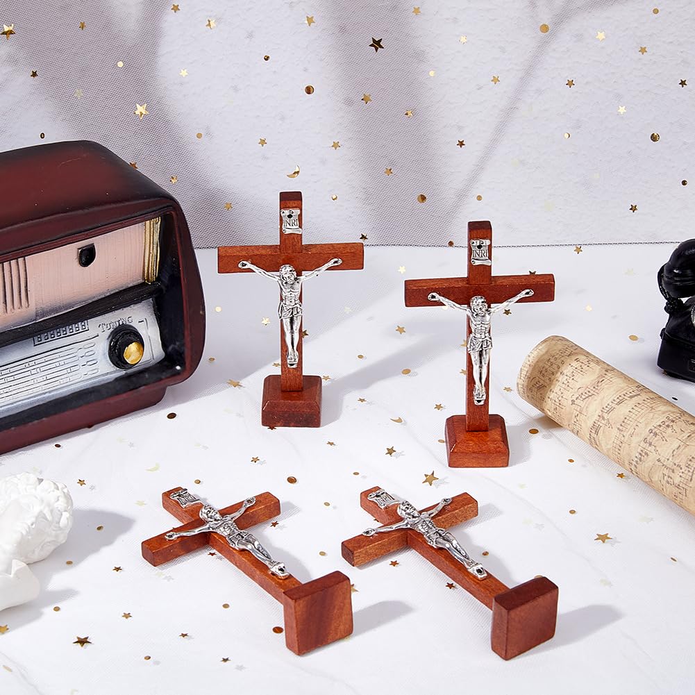 Croce Da Parete In Legno Artigianale Con Design Antico | 7x12 Cm, Crocifisso Con Foro Per Appenderlo, Decorazione Fede Per Casa E Chiesa
