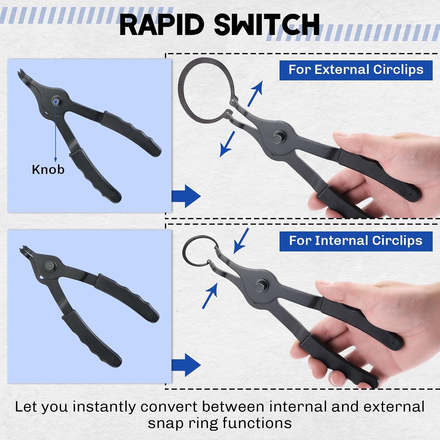 14PCS Snap Ring Pliers Set | Heavy Duty Internal & External Circlip Pliers with 45°/90° Bent and Straight, Retaining Ring Pliers Set w/Hook & Pick for 0.038in 0.047in 0.070in 0.090in