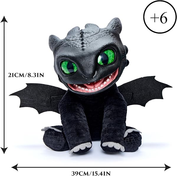 Puppetronic Real FX Toothless - Peluche de Destentao de Cómo Entrenar a tu Dragón, Marioneta Electrónica de 30 cm, +50 Reacciones y Sonidos, Efectos de Humo y Fuego, 6+ años, Famosa (RE000000) - 2
