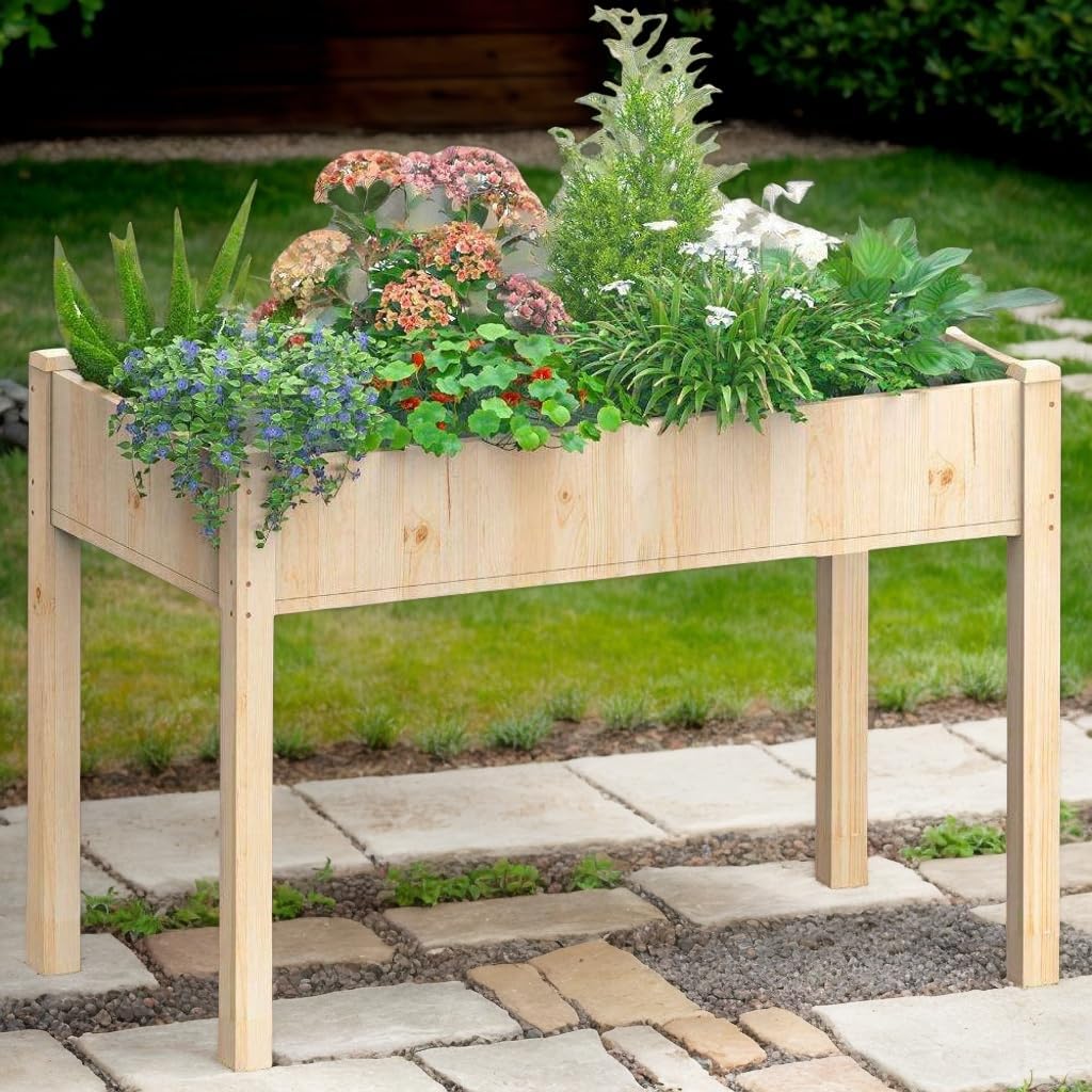 Wooden Raised Garden Bed with Legs, 48.1x24.1x30.1 Inch Elevated Planter Box for Herbs Vegetables