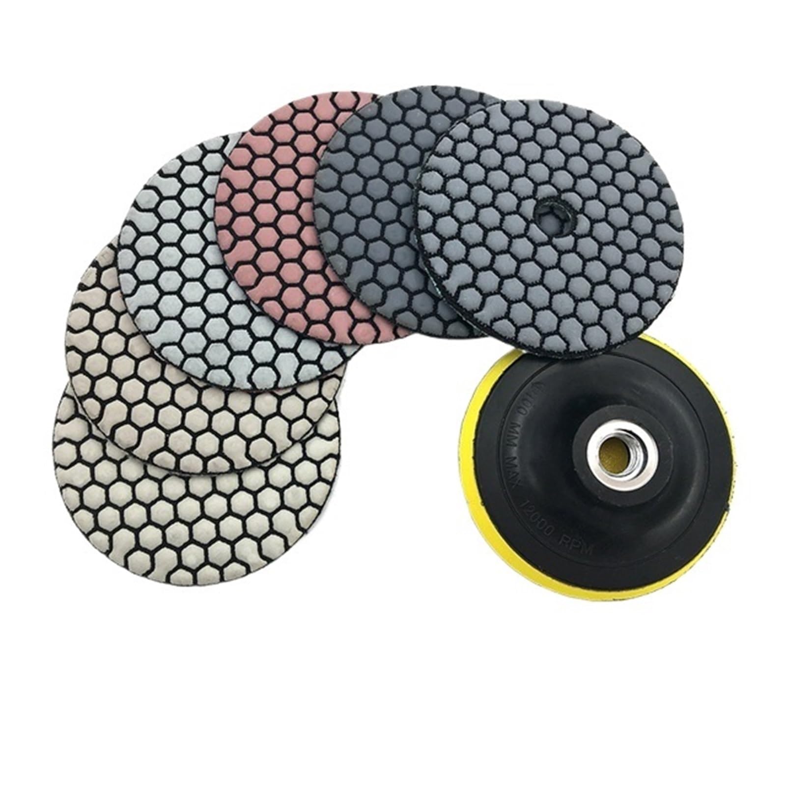 Lot de 6 disques de polissage à sec 3"/4" à pointe acérée et flexibles for granit, marbre et pierre (H3)(MIX 6 GRITS_6 PCS_4 INCHES)