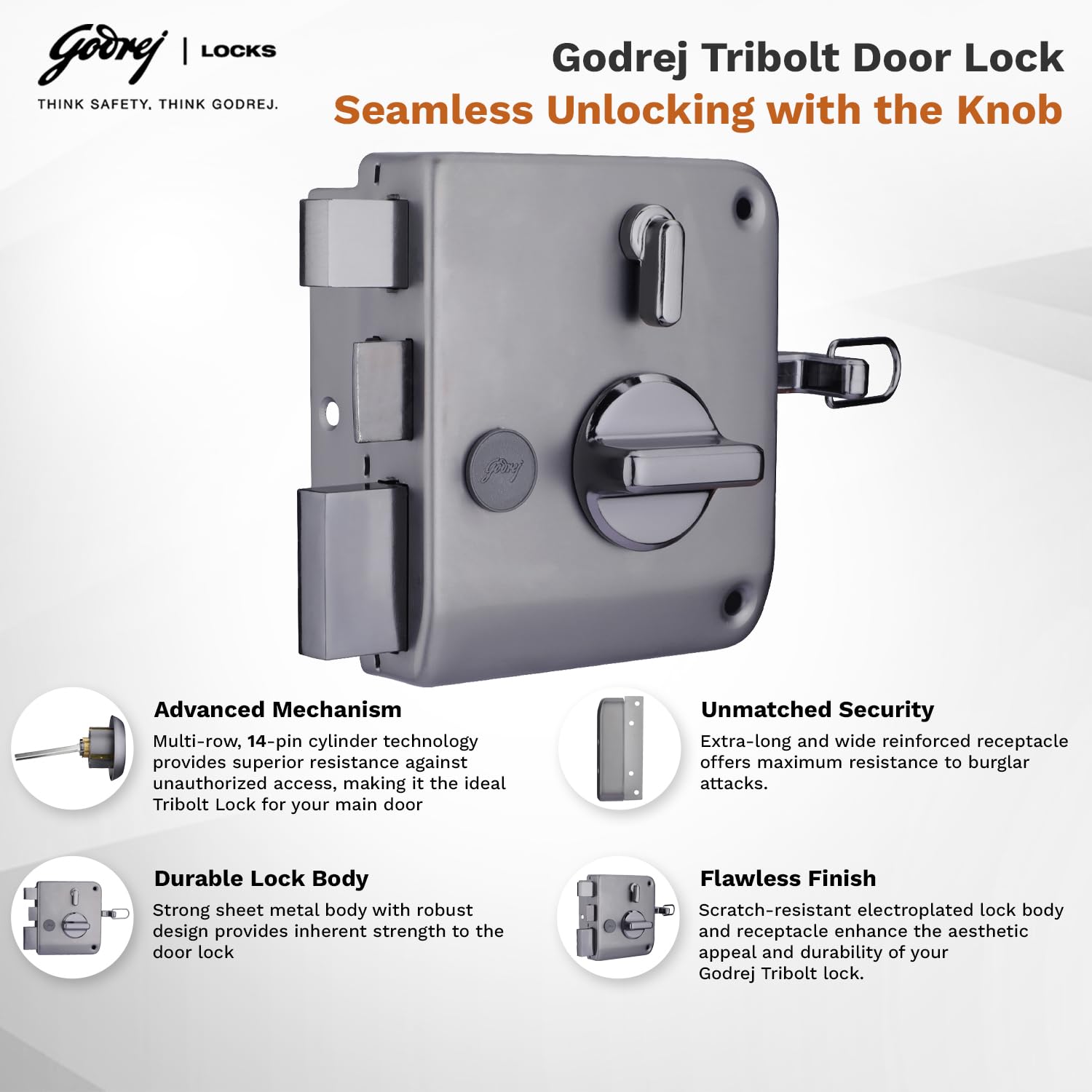 Godrej Rim Lock I Tribolt Ultra XL+ l 1CK Latchbolt I for Inside Opening Wooden Door | Left/Right Handed Doors I 4 Keys I 5-Year Warranty I Automatic Locking l Matte Black Nickel Finish — Amazon image 4