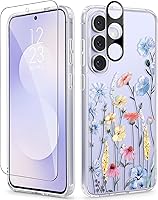 Vista 8 de GVIEWIN Funda protectora para Samsung Galaxy S25, transparente floral, delgada, a prueba de golpes, para mujer, no se pone amarilla, con protector