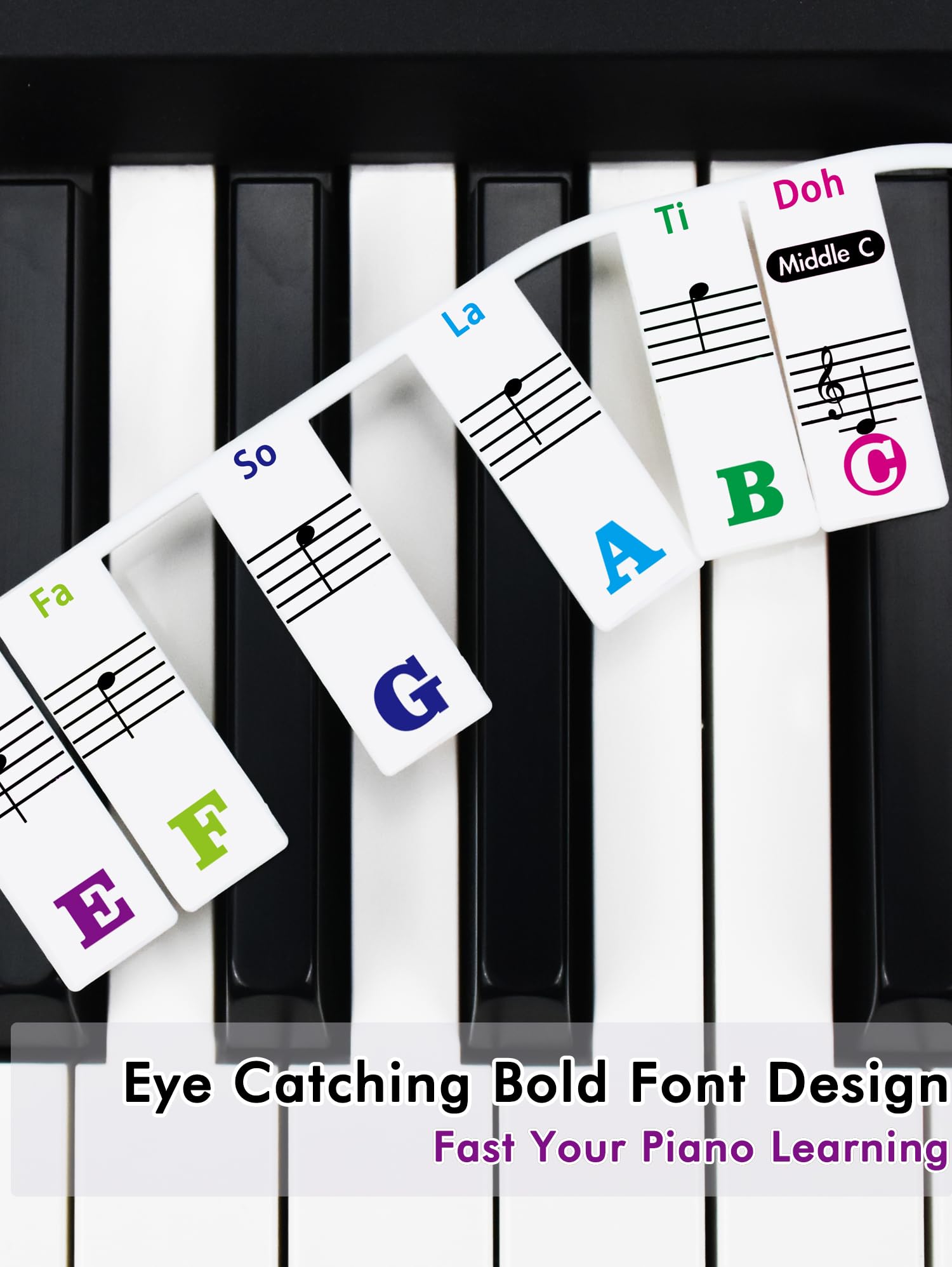 Piano Note Labels, Silicone Keyboard Stickers for Beginners Kids 88-Key Full Size - Image 2