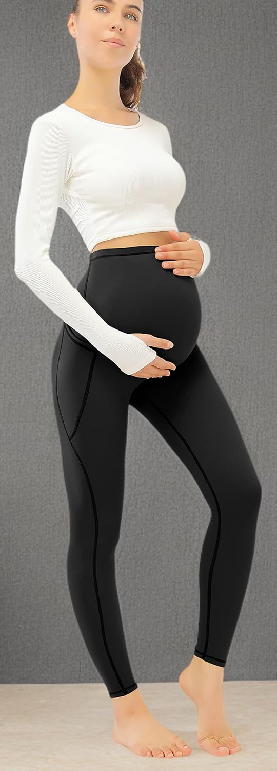 JOYSPELS Smooth Feeling Maternity Leggings Over The Belly with Pockets Workout Pregnancy Pants - Image 8
