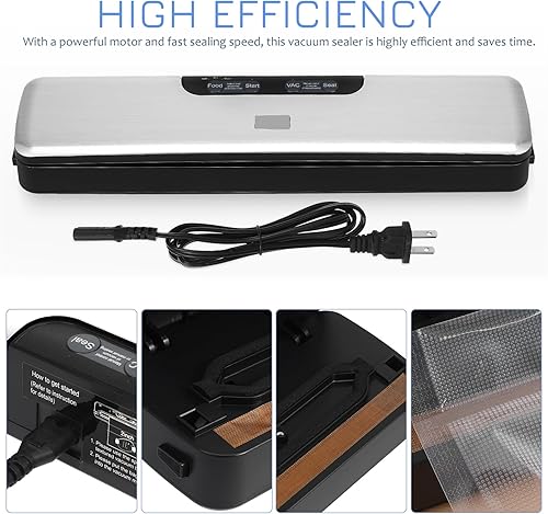 Miniatura 3 de Sellador al vacío Máquina selladora al vacío de ahorro de alimentos, sellador automático de alimentos con un solo toque de 75 kpa, sella en 10-20