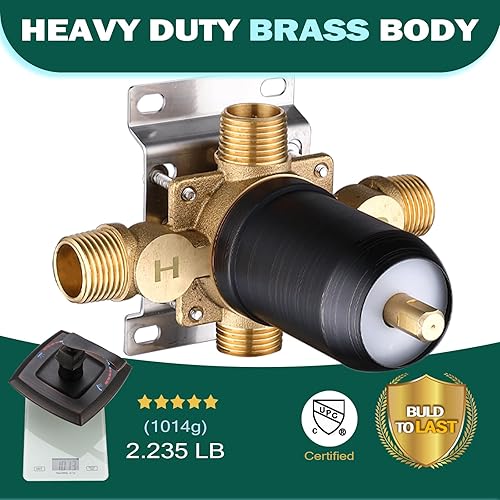 Miniatura 4 de Válvula mezcladora desviadora de ducha de 2 vías bronce aceitado, mezclador de latón de doble función, conexión NPT de 12 pulgada, kit de molduras