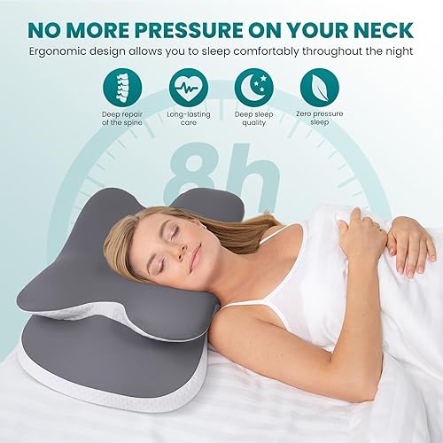 Miniatura 6 de A-Pce Almohada cervical para el cuello, almohadas ergonómicas de espuma viscoelástica para aliviar el dolor de cuello con funda de almohada