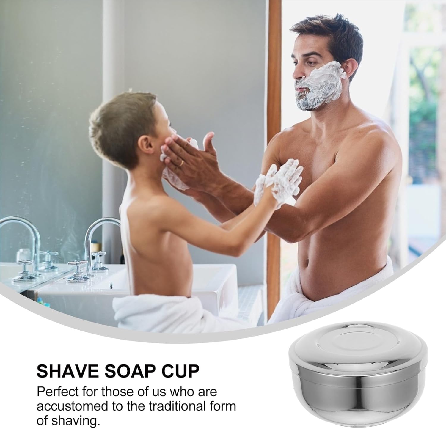 Vaguelly Stainless Steel Shaving Soap Bowl for Men with Lid, Compact and Wear-resistant Beard Shave Cream Bowl, for Travel Grooming Kit and Salon Use